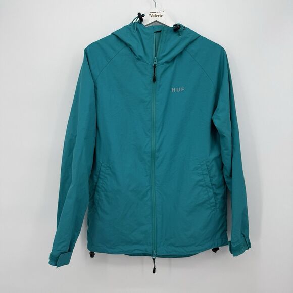 Huf Teal Blue Windbreaker Nylon Mens Jacket Size Small - Picture 1 of 10